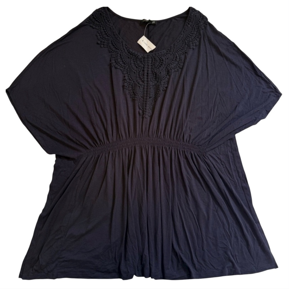 Lane Bryant Top Navy Flowy Boho Crochet V-Neck NWT 18 / 20